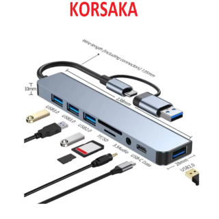 Hub Tipo C y USB a 4 USB 3.0/2.0 TDF/MicroSD/3.5mm/TipoC Aluminio