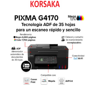 Impresora Cannon G4170 MegaTank 110V Wi-Fi y USB